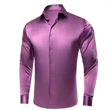Мужские рубашки Hi-Tie Фиолетового Цвета из цельного шелка, рубашка с отворотом и длинным рукавом, мягкая блузка для мужчин, Формальные Повседневные Свадебные деловые Негабаритные