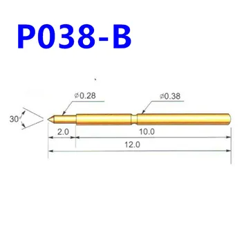 100 шт./упак. Пружинный тестовый зонд P038-B, заостренная игольчатая трубка, Наружный диаметр 0,38, общая длина 12 мм, штырь для подключения к печатной плате