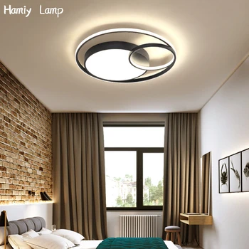 Современные светодиодные потолочные светильники Круглая кольцевая лампа черного цвета с регулируемой яркостью для спальни, столовой, кухни, гостиной