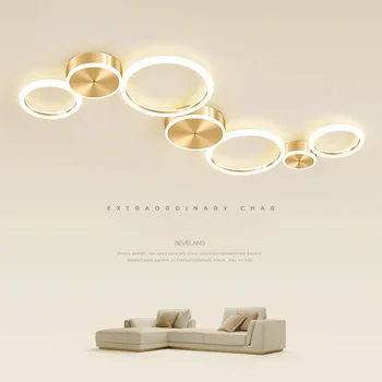 Современный Простой светодиодный потолочный светильник Люстра для гостиной, столовой, спальни, Роскошные Круглые кольца, Золотое Внутреннее потолочное освещение