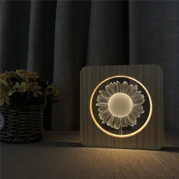 Солнечный цветок 3D USB СВЕТОДИОДНЫЙ светильник Arylic для ночного декора, настольный светильник, управление выключателем, Резная лампа для украшения детской комнаты, Прямая поставка