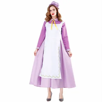 Женский Фиолетовый костюм горничной, Сказочный Косплей, Маскарадное платье французской горничной, костюмы на Хэллоуин для женщин и взрослых