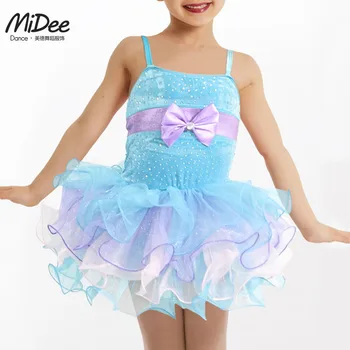 MiDee, Балетное платье для танцев, Детский Камзол с мерцающими Кристаллами, Бархатная юбка-пачка с рюшами, Детский синий современный танцевальный костюм