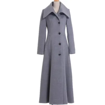 зимнее шерстяное пальто с большим отворотом x-long, женское тонкое однобортное шерстяное пальто из смесовой шерсти