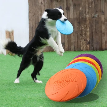 Игрушка Для домашних собак с летающим диском, силиконовый материал, экологически чистая защита от жевания, Интерактивные обучающие принадлежности для щенков, Товары для домашних животных