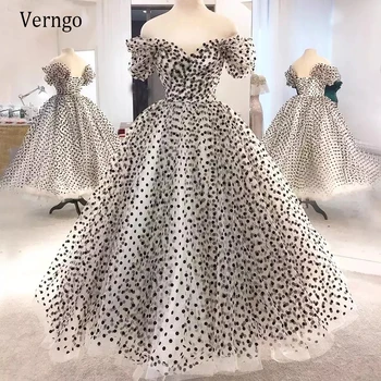 Verngo с открытыми плечами, 2023, Короткие платья для выпускного вечера из тюля Принцессы в горошек, Чайная длина, короткие рукава, Вечерние платья для вечеринок, Вечерняя одежда