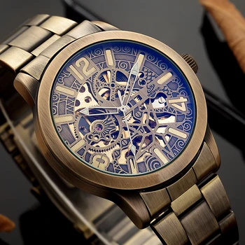 Роскошные Брендовые мужские Ретро Бронзовые часы в стиле стимпанк с Автоматическим автоподзаводом, кожаные спортивные мужские винтажные наручные часы Relogio