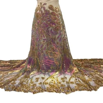 Розовая африканская кружевная ткань для Жениха 2023, Высококачественный Золотой Кружевной материал, Нигерийские французские блестки, Кружевная ткань Для свадебного платья Для женщин