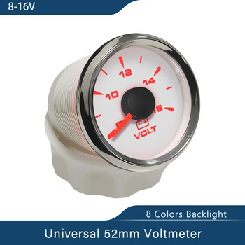 Вольтметр 52 мм Вольтметр Универсальный водонепроницаемый измеритель 12 В 24 В с 8 цветами подсветки для лодки Автомобиля моторной яхты