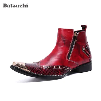 Batzuzhi/ Мужские Ботильоны из кожи с острым носком, Модные мужские ботинки в западном стиле, Обувь на молнии с металлическим носком, Вечерние и Свадебные Ботинки для Мужчин, botas hom
